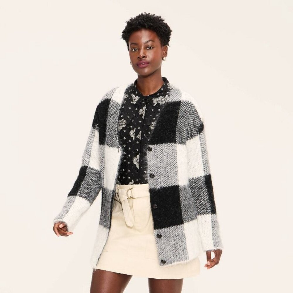 NWT Woolrich x Target Buffalo Check Cardigan (XL) Black and white